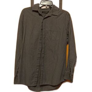 John Henry Green Blue Grey White Striped Button Up Medium